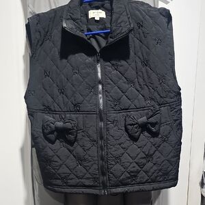 Womens Umgee Black Quilted Vest with Bow Accents